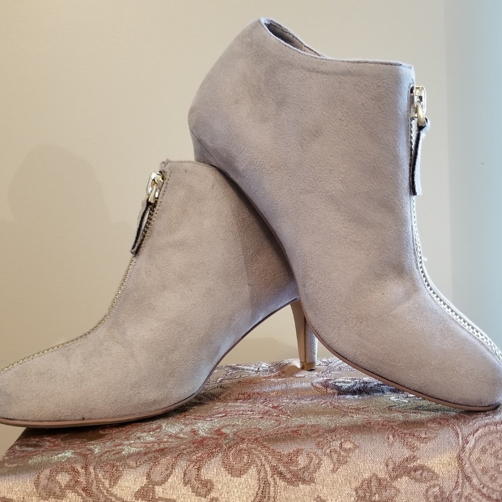 Beige Faux Suede Zipper-Front Bootie